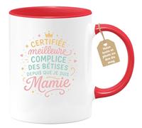 quotedazur Café-Croissant - Mug Personnalisable Texte Photo Tasse Cadeau Noël Certifiée Meilleure Complice Des Bêtises Depuis Que Je Suis Mamie - Rouge/Céramique