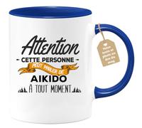 quotedazur Café-Croissant - Mug Personnalisable Texte Photo Tasse Cadeau Noël Cette Personne Peut Parler De Aikido À Tout Moment - Bleu/Céramique