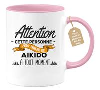quotedazur Café-Croissant - Mug Personnalisable Texte Photo Tasse Cadeau Noël Cette Personne Peut Parler De Aikido À Tout Moment - Rose/Céramique
