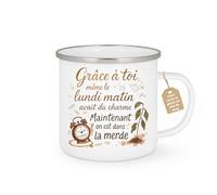 quotedazur Café-Croissant - Mug Personnalisable Texte Photo Tasse Cadeau Noël Grâce À Toi Même Le Lundi Matin Avait Du Charme Maintenant On Est Dans La Merde - Blanc/Emaillé