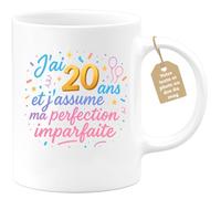 quotedazur Café-Croissant - Mug Personnalisable Texte Photo Tasse Cadeau Noël J'Ai Anniversaire 20 Ans 2005 Et J'Assume Ma Perfection Imparfaite - Blanc/Céramique