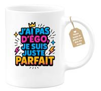 quotedazur Café-Croissant - Mug Personnalisable Texte Photo Tasse Cadeau Noël J'Ai Pas D'Égo Je Suis Juste Parfait - Blanc/Céramique
