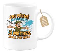 quotedazur Café-Croissant - Mug Personnalisable Texte Photo Tasse Cadeau Noël J'Ai Pêché Un Poisson De 3 Mètres Mais Il S'Est Enfui - Blanc/Céramique