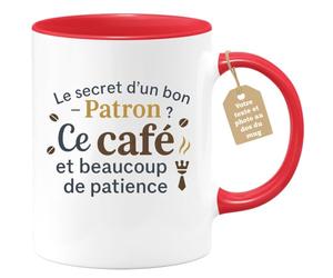quotedazur Café-Croissant - Mug Personnalisable Texte Photo Tasse Cadeau Noël Le Secret D'Un Bon Patron Ce Café Et Beaucoup De Patience - Rouge/Céramique