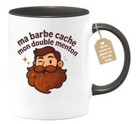 quotedazur Café-Croissant - Mug Personnalisable Texte Photo Tasse Cadeau Noël Ma Barbe Cache Mon Double Menton - Noir/Céramique