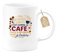 quotedazur Café-Croissant - Mug Personnalisable Texte Photo Tasse Cadeau Noël Ma Grande Soeur C'Est Comme Le Café Elle A Un Grain Mais Je L'Adore - Blanc/Céramique