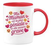 quotedazur Café-Croissant - Mug Personnalisable Texte Photo Tasse Cadeau Noël Ma Maman Est La Plus Géniale Et Elle Assure Grave Future Anniversaire Fête Des Mères Annonce Naissance - Rouge/Céramique