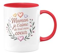 quotedazur Café-Croissant - Mug Personnalisable Texte Photo Tasse Cadeau Noël Maman Je T'Aime De Tout Mon Coeur Future Anniversaire Fête Des Mères Annonce Naissance - Rouge/Céramique