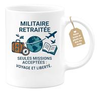 quotedazur Café-Croissant - Mug Personnalisable Texte Photo Tasse Cadeau Noël Militaire Retraitée Seules Missions Acceptées Voyage Et Liberté - Blanc/Céramique