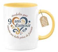 quotedazur Café-Croissant - Mug Personnalisable Texte Photo Tasse Cadeau Noël Modelée Par Anniversaire 9 Ans 2016 D'Amour Comme Une Belle Pièce De Faïence - Jaune/Céramique