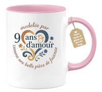 quotedazur Café-Croissant - Mug Personnalisable Texte Photo Tasse Cadeau Noël Modelée Par Anniversaire 9 Ans 2016 D'Amour Comme Une Belle Pièce De Faïence - Rose/Céramique