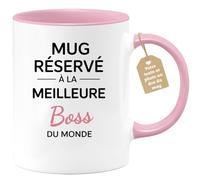 quotedazur Café-Croissant - Mug Personnalisable Texte Photo Tasse Cadeau Noël Mug Réservé À La Meilleure Boss Du Monde - Rose/Céramique