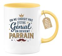 quotedazur Café-Croissant - Mug Personnalisable Texte Photo Tasse Cadeau Noël On Ne Choisit Pas D'Être Génial On Devient Parrain - Jaune/Céramique