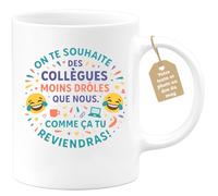 quotedazur Café-Croissant - Mug Personnalisable Texte Photo Tasse Cadeau Noël On Te Souhaite Des Collègues Moins Drôles Que Nous Comme Ça Tu Reviendras - Blanc/Céramique