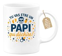 quotedazur Café-Croissant - Mug Personnalisable Texte Photo Tasse Cadeau Noël Tu Vas Être Un Papi Qui Déchire - Blanc/Céramique