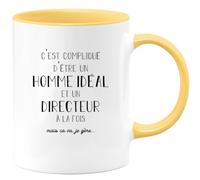 quotedazur Café-Croissant - Mug Personnalisable Texte Photo Tasse Cadeau Original Humour Compliqué D'Être Un Homme Idéal Noël Et Un Directeur A La Fois - Jaune/Céramique