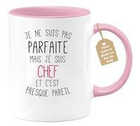 quotedazur Café-Croissant - Mug Personnalisable Texte Photo Tasse Cadeau Original Humour Noël Je Ne Suis Pas Parfaite Mais Je Suis Chef - Rose/Céramique