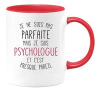 quotedazur Café-Croissant - Mug Personnalisable Texte Photo Tasse Cadeau Original Humour Noël Je Ne Suis Pas Parfaite Mais Je Suis Psychologue - Rouge/Céramique