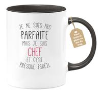 quotedazur Café-Croissant - Mug Personnalisable Texte Photo Tasse Cadeau Original Humour Noël Je Ne Suis Pas Parfaite Mais Je Suis Chef - Noir/Céramique