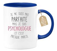 quotedazur Café-Croissant - Mug Personnalisable Texte Photo Tasse Cadeau Original Humour Noël Je Ne Suis Pas Parfaite Mais Je Suis Psychologue - Bleu/Céramique