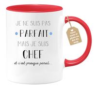 quotedazur Café-Croissant - Mug Personnalisable Texte Photo Tasse Cadeau Original Humour Noël Je Ne Suis Pas Parfait Mais Je Suis Chef - Rouge/Céramique
