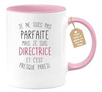 quotedazur Café-Croissant - Mug Personnalisable Texte Photo Tasse Cadeau Original Humour Noël Je Ne Suis Pas Parfaite Mais Je Suis Directrice - Rose/Céramique