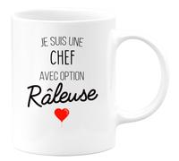 quotedazur Café-Croissant - Mug Personnalisable Texte Photo Tasse Cadeau Original Humour Noël Je Suis Une Chef Avec Option Râleuse - Blanc/Céramique