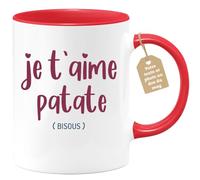 quotedazur Café-Croissant - Mug Personnalisable Texte Photo Tasse Cadeau Original Humour Noël Je T'Aime Patate - Rouge/Céramique