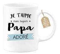 quotedazur Café-Croissant - Mug Personnalisable Texte Photo Tasse Cadeau Original Humour Noël Je T'Aime Mon Super Papa Adoré Futur Anniversaire Fête Des Pères Annonce Naissance - Blanc/Céramique