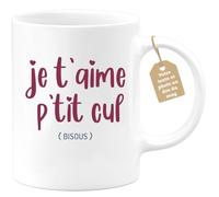quotedazur Café-Croissant - Mug Personnalisable Texte Photo Tasse Cadeau Original Humour Noël Je T'Aime - Blanc/Céramique