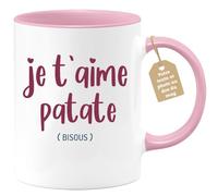 quotedazur Café-Croissant - Mug Personnalisable Texte Photo Tasse Cadeau Original Humour Noël Je T'Aime Patate - Rose/Céramique