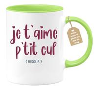 quotedazur Café-Croissant - Mug Personnalisable Texte Photo Tasse Cadeau Original Humour Noël Je T'Aime - Vert/Céramique