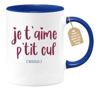 quotedazur Café-Croissant - Mug Personnalisable Texte Photo Tasse Cadeau Original Humour Noël Je T'Aime - Bleu/Céramique