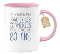 quotedazur Café-Croissant - Mug Personnalisable Texte Photo Tasse Cadeau Original Humour Noël Je Voudrais Bien Arrêter Mais Je N'Ai Que Anniversaire 80 Ans 1945 - Rose/Céramique