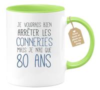 quotedazur Café-Croissant - Mug Personnalisable Texte Photo Tasse Cadeau Original Humour Noël Je Voudrais Bien Arrêter Mais Je N'Ai Que Anniversaire 80 Ans 1945 - Vert/Céramique