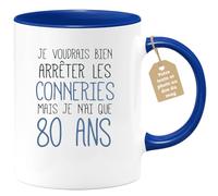 quotedazur Café-Croissant - Mug Personnalisable Texte Photo Tasse Cadeau Original Humour Noël Je Voudrais Bien Arrêter Mais Je N'Ai Que Anniversaire 80 Ans 1945 - Bleu/Céramique