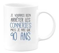 quotedazur Café-Croissant - Mug Personnalisable Texte Photo Tasse Cadeau Original Humour Noël Je Voudrais Bien Arrêter Mais Je N'Ai Que Anniversaire 90 Ans 1935 - Blanc/Céramique