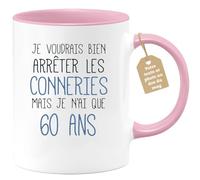 quotedazur Café-Croissant - Mug Personnalisable Texte Photo Tasse Cadeau Original Humour Noël Je Voudrais Bien Arrêter Mais Je N'Ai Que Anniversaire 60 Ans 1965 - Rose/Céramique