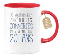 quotedazur Café-Croissant - Mug Personnalisable Texte Photo Tasse Cadeau Original Humour Noël Je Voudrais Bien Arrêter Mais Je N'Ai Que Anniversaire 20 Ans 2005 - Rouge/Céramique