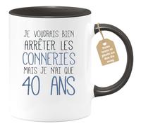 quotedazur Café-Croissant - Mug Personnalisable Texte Photo Tasse Cadeau Original Humour Noël Je Voudrais Bien Arrêter Mais Je N'Ai Que Anniversaire 40 Ans 1985 - Noir/Céramique