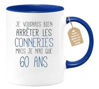 quotedazur Café-Croissant - Mug Personnalisable Texte Photo Tasse Cadeau Original Humour Noël Je Voudrais Bien Arrêter Mais Je N'Ai Que Anniversaire 60 Ans 1965 - Bleu/Céramique