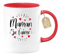 quotedazur Café-Croissant - Mug Personnalisable Texte Photo Tasse Cadeau Original Humour Noël Maman Je T'Aime Future Anniversaire Fête Des Mères Annonce Naissance - Rouge/Céramique