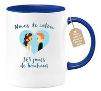 quotedazur Café-Croissant - Mug Personnalisable Texte Photo Tasse Cadeau Original Humour Noël Noces De Coton 365 Jours De Bonheur - Bleu/Céramique