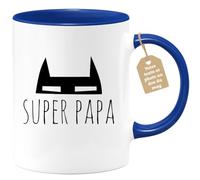 quotedazur Café-Croissant - Mug Personnalisable Texte Photo Tasse Cadeau Original Humour Noël Super Papa Futur Anniversaire Fête Des Pères Annonce Naissance - Bleu/Céramique