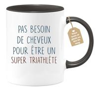 quotedazur Café-Croissant - Mug Personnalisable Texte Photo Tasse Cadeau Pas Besoin De Beaucoup De Cheveux Pour Noël Être Un Super Triathlète - Noir/Céramique