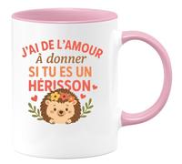quotedazur Café-Croissant - Mug Personnalisé Amour À Donner Pour Les Fans De Hérissons, Et Mignon Cadeau Noël Amoureux Des En Tasse - Rose/Céramique