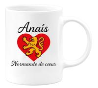 quotedazur Café-Croissant - Mug Personnalisé Anaïs, Normande De Cœur Cadeau Pour Noël Femme Fière Ses Racines Avec Tasse - Blanc/Céramique