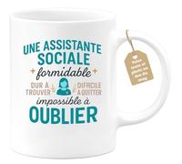 quotedazur Café-Croissant - Mug Personnalisé Assistante Sociale Formidable, Difficile À Trouver, Impossible Oublier, Cadeau Femme Pour Tasse Aux Assistantes Sociales Appréciées - Blanc/Céramique