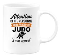 quotedazur Café-Croissant - Mug Personnalisé Attention Cette Personne Peut Parler De Judo À Tout Moment Cadeau Tasse Parfaite Pour Noël Passionnés - Blanc/Céramique