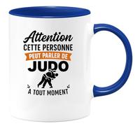 quotedazur Café-Croissant - Mug Personnalisé Attention Cette Personne Peut Parler De Judo À Tout Moment Cadeau Tasse Parfaite Pour Noël Passionnés - Bleu/Céramique
